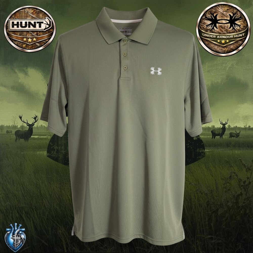 Under Armour Hunt Antler Logo Performance Polo Men 2XL Olive Green